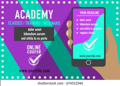 Online education concept. Creative poster template for distance education, webinar, coaching and internet registration classes.