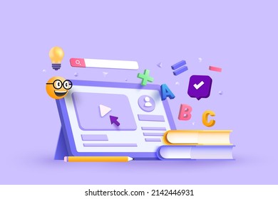 Online Education Concept Design For Website Banner, Presentation, Poster And Advertising. 3d Vector Illustration