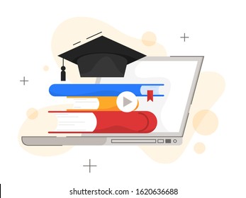 Online education concept. Digital training and distance learning. E-learning and modern technology concept. Get knowledge online using computer. Flat vector illustration