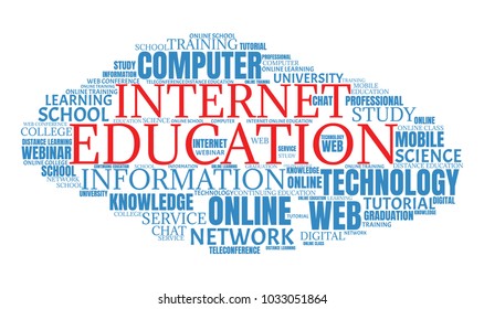 Online education concept. Distance learning word cloud collage. E-learning illustration