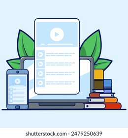 Online education concept. distance education, training and courses, online learning with video tutorials, internet webinar learning. learning. Flat illustration vector suitable for many purposes.