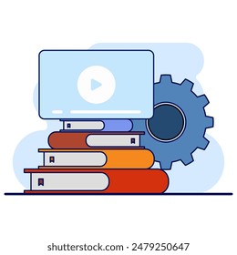 Online education concept. distance education, training and courses, online learning with video tutorials, internet webinar learning. learning. Flat illustration vector suitable for many purposes.