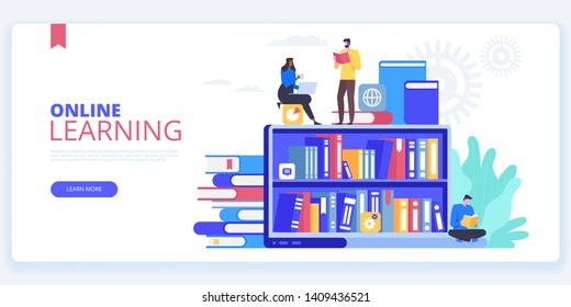Online education concept. E-learning, distance courses, tutorials vector illustration. Landing page template. Easy to edit and customize.