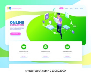Online education concept. E-learning internet study. Isometric vector illustration