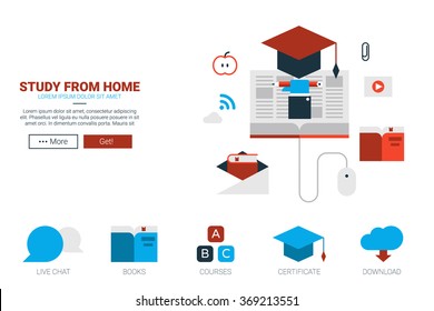 Online education concept flat design for website template or magazine illustration print