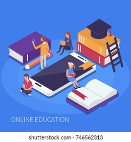 Online Education Concept. Flat Isometric Illustration.