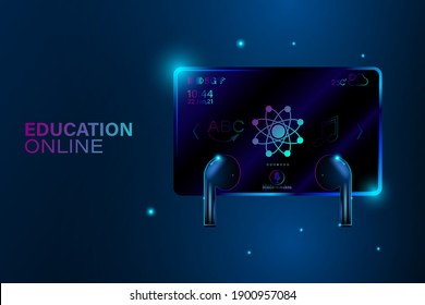 Online education concept. Giant tablet on technology blue background. Vector illustration design. 