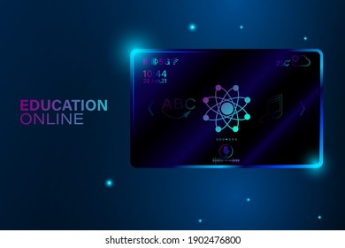 Online education concept. Giant tablet on technology blue background. Vector illustration design. 