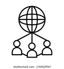 online education concept, global sphere with pictogram people icon over white background, line style, vector illustration