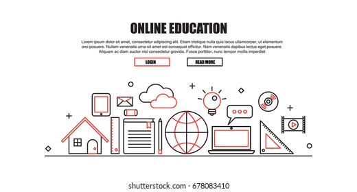 Online Education Concept Header . Flat Thin line Designed Vector Illustration