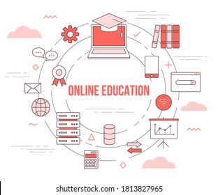 online education concept with icon set template banner with modern orange color style