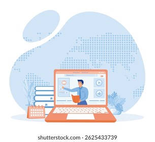 Online education concept. Online education interface on a laptop screen, surrounded by educational elements.