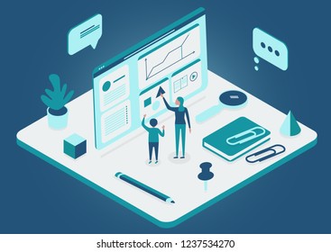 Online education concept. Isometric vector illustration.