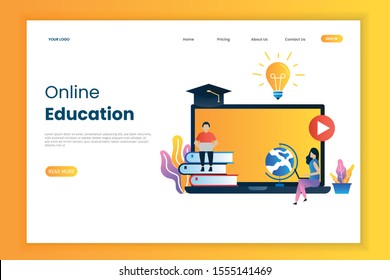 Online education concept for landing page. Online education design can be used for, landing pages, mobile applications, templates, UI, banners, webs
