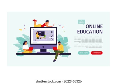 Online education concept. Landing page template. Vector illustration. Flat