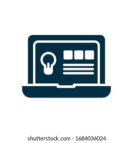 concepto de educación en línea, ordenador portátil con página web de educación en pantalla sobre fondo blanco, estilo de silueta, ilustración vectorial