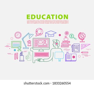 Online education concept , linear style illustration vector.