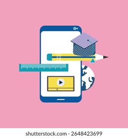 Online education concept on pink background