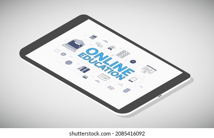 online education concept on tablet screen with isometric 3d style