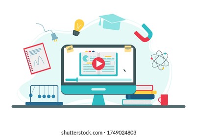 Online education concept. Physics school subject online education service or platform. Vector illustration in flat style