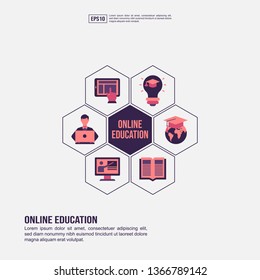 Online education concept for presentation, promotion, social media marketing, and advertising. Minimalist Online education infographic with flat icon