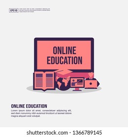 Online education concept for presentation, promotion, social media marketing, and advertising. Minimalist Online education infographic with flat icon
