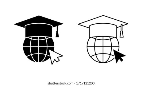 Online education concept. Set of creative online education black outline icons. Vector illustration.