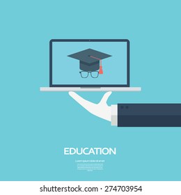 Online education concept. Student icon on laptop. eps10 vector illustration.