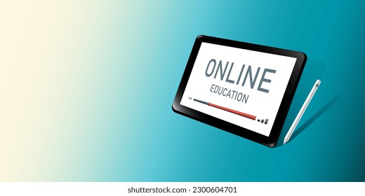 Online education concept, Tablet with white pen on isolated background, Digital marketing illustration.
