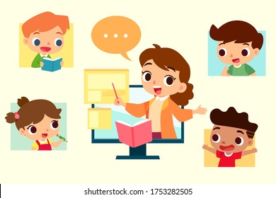 Online education concept. Teacher and students on video conference.