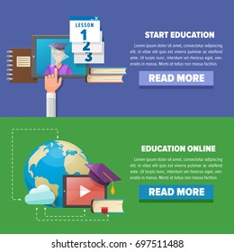 Online education concept. Template for online education course. Flat vector design banner. Vector illustration
