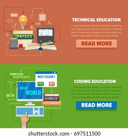 Online education concept. Template for online education course. Flat vector design banner. Vector illustration