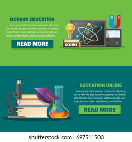 Online education concept. Template for online education course. Flat vector design banner. Vector illustration