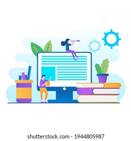 Online education concept with text place. Can use for web banner, infographics, hero images. Flat vector illustration isolated on white background.