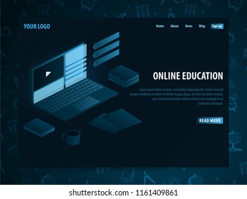 Online education concept. Online training courses, specialization, university studies. Isometric vector illustration