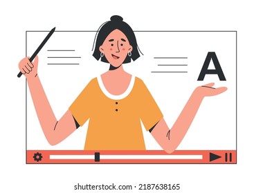 Online Education Concept. Training, Courses, Learning, Video tutorials. Online teacher on a computer monitor. Minimalistic Flat Vector Illustration