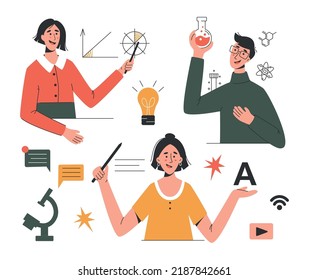 Online Education Concept. Training, Courses, Learning, Video tutorials. Online teachers. Minimalistic Flat Vector Illustration