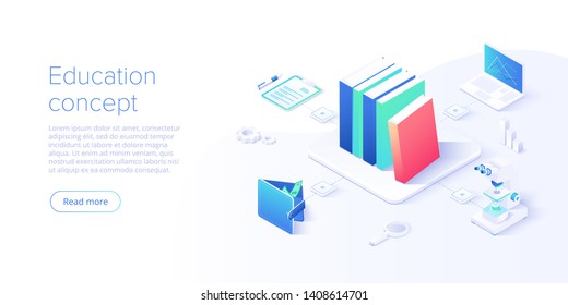 Online education concept vector illustration in isometric design. Internet distance training and courses on learning or educational platform. Website template.