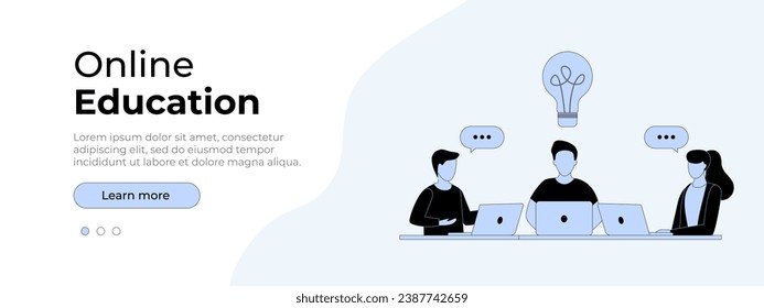 Online education concept. Vector website page layout. Illustration in flat style with people studying remotely. Students study online. Vector illustration EPS 10