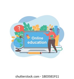 Online education concept.  Video tutorials, e-learning and online class. Vector illustration for website banner, flyers, postcards, marketing material, presentation template,  advertising