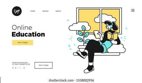 Online Education Concept. Web page templates for Education courses. Outline vector style.