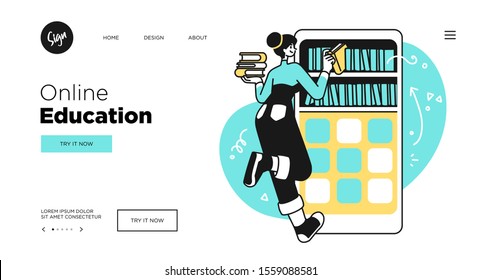 Online Education Concept. Web page templates for Education courses. Outline vector style.