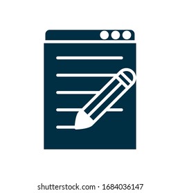concepto de educación en línea con página web de educación e icono de lápiz sobre fondo blanco, estilo de media línea, ilustración vectorial
