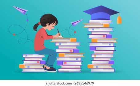 Online education concept. Welcome back to school.  Laptop with educational app in the screen. E-learning platform. Distance lessons, video course, internet class. graduation for success educate vector