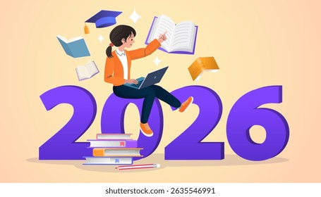 Online education concept. Welcome back to school.  Laptop with educational app in the screen. E-learning platform. Distance lessons, video course, internet class. graduation for success educate vector