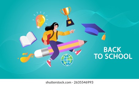 Online education concept. Welcome back to school.  Laptop with educational app in the screen. E-learning platform. Distance lessons, video course, internet class. graduation for success educate vector