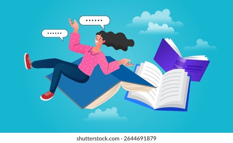 Online education concept. Welcome back to school. Flat design pattern with child. Laptop with educational app in the screen. E-learning platform. Distance lessons, video course, internet class. vector