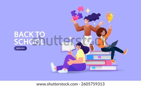 Online education concept.  Welcome back to school. Student happiness learning. Laptop with educational app in the screen. E-learning platform. Distance lessons, video course, internet class. vector