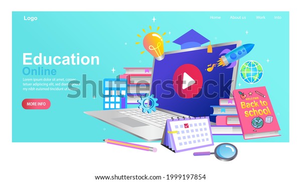 Online Education Concept Welcome Back School Stock Vector (Royalty Free ...