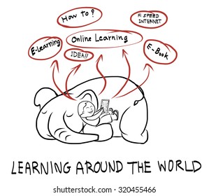 online Education concept,children learning on tablet with elephant
